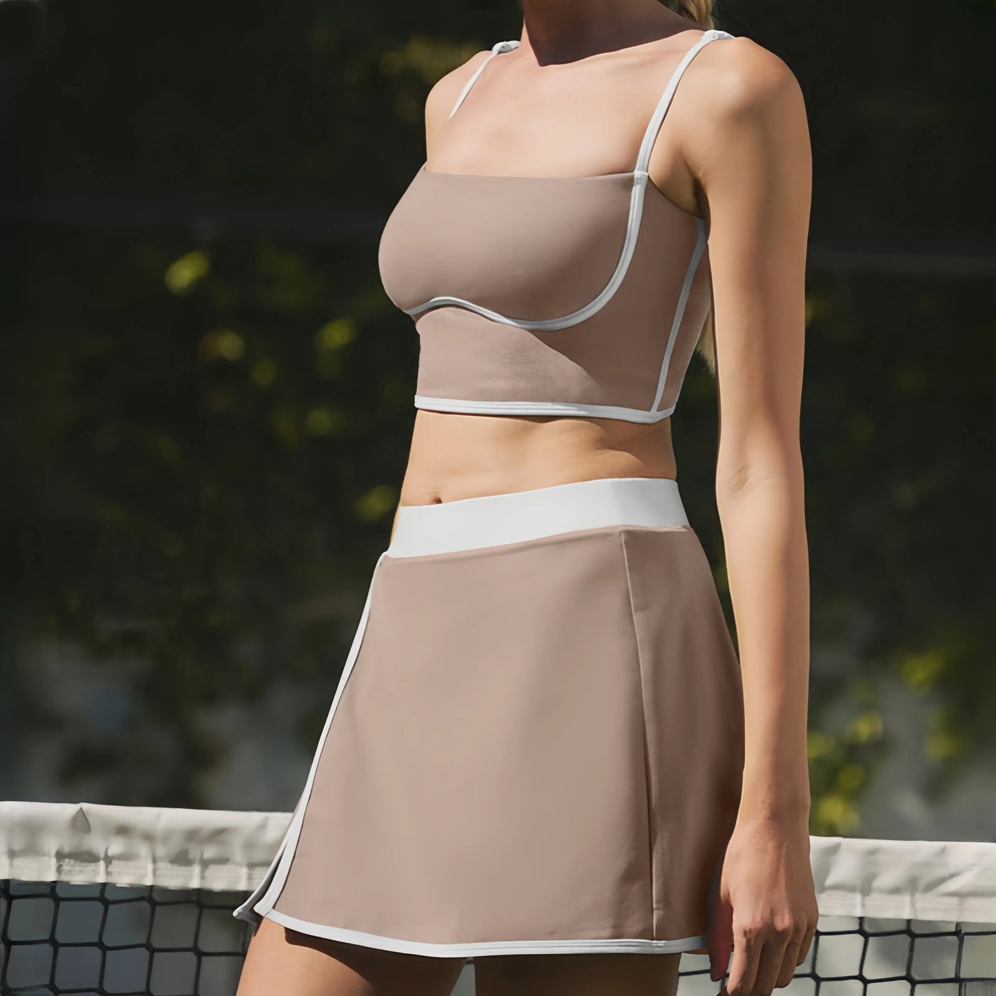 Beige short skirt set 001