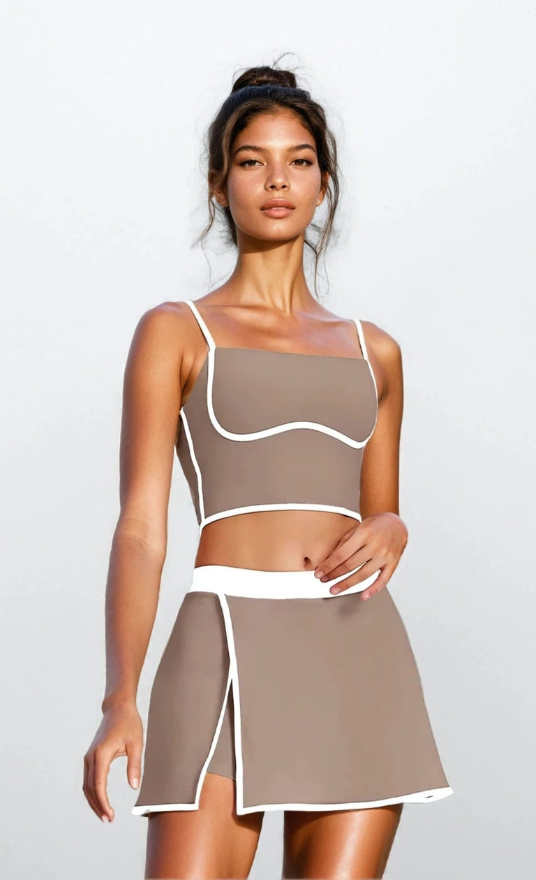 Beige short skirt set 001