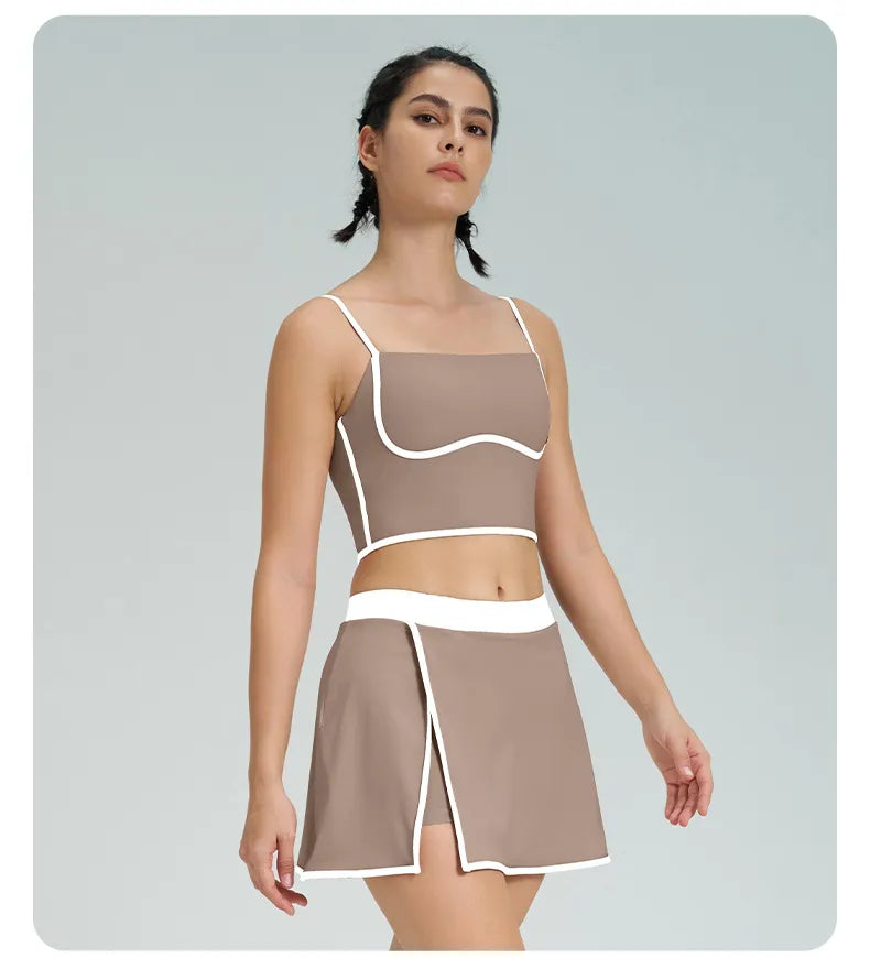 Beige short skirt set 001
